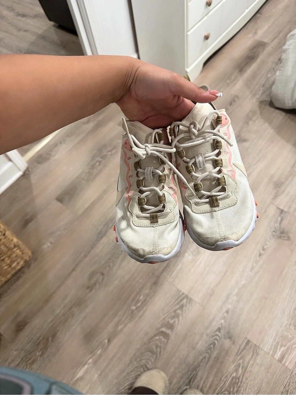 Nike React Element 55 White Pale Vanilla & Pink Sneakers